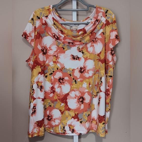 Kasper Women's (Size 2X) Yellow/Orange Multi Floral Print Polyester Blouse (NWT) - Picture 1 of 9